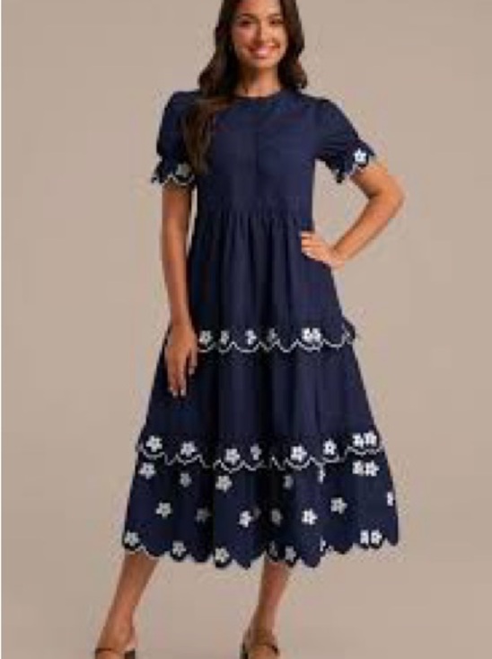 English Factory Dresses & Skirts - English Factory Navy Maxi Dress with White Floral Embroidery